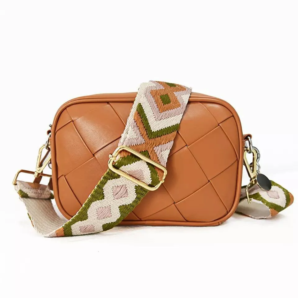 Woven Small Vegan Leather Crossbody - Black or Camel