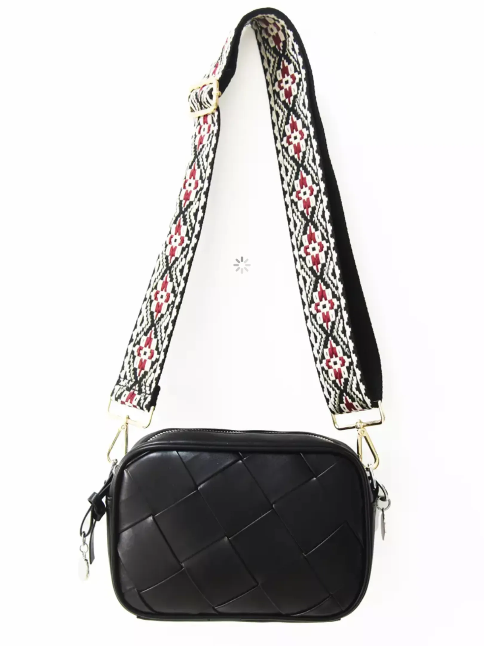 Woven Small Vegan Leather Crossbody - Black or Camel