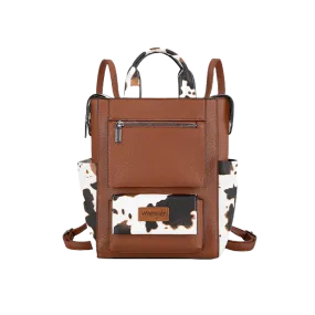 Wrangler Ladies Brown Cow Print Convertible Leather Backpack WG161-9112BR-BR