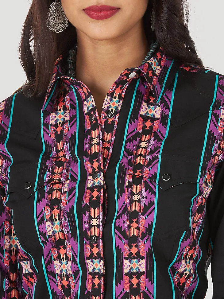 Wrangler Retro Women’s Aztec-Geo Stripe Western Snap Shirt