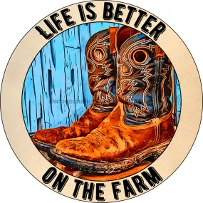 Wreath Sign, Western Sign, Better in Boots, 10" Round Metal Sign, DECOE-958, Sign For Wreath, 10" Metal Sign
