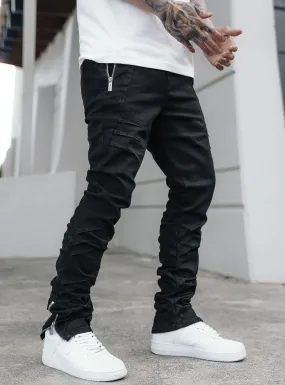 Wrinkled Track Jeans in Jet Black