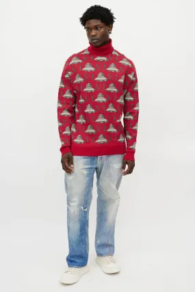 X Undercover Red & Grey UFO Knit Turtleneck