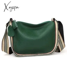 Xajzpa - Genuine Leather Tote bag Quality Cowhide Women Handbags Fashion Women's Shoulder Bags Designer Wide Shoulder Strap Messenger Bag
