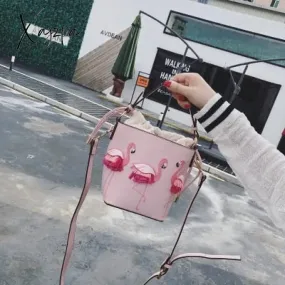Xajzpa - quality Fashion Designer Fashion Flamingo Bucket bag Women PU Leaather Handbags Female Ladies Shoulder Bags sac a main femme Crossbody Bag