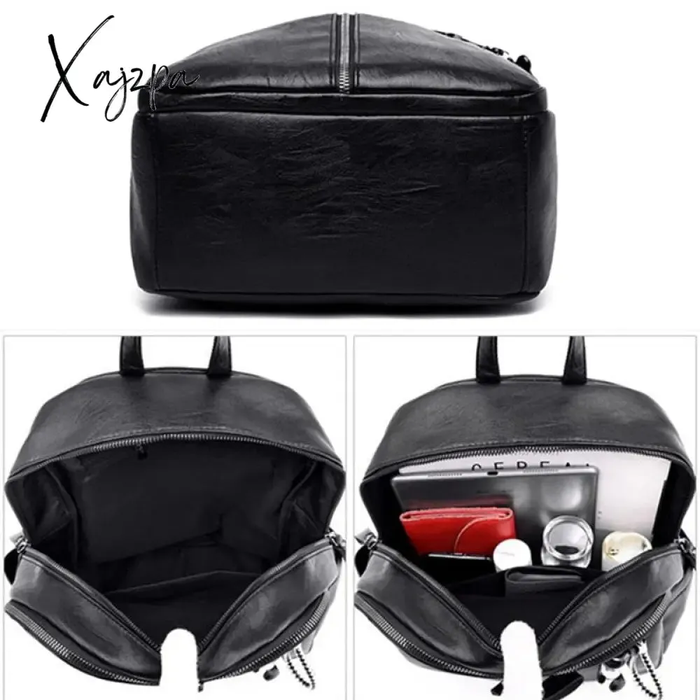 Xajzpa - Vintage PU Leather Travel Women Shopping Backpack Student School Bags Large Capacity Schoolbags Women Travel Zipper Rucksack