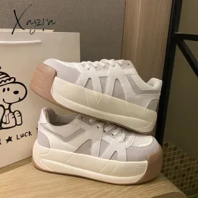 Xajzpa - Women Platform Sneakers Shoes Spring Lightweight Platform Shoes Round Toe Chunky Shoes Lace Up Flat Skateboard Shoe for Female