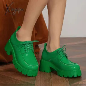 Xajzpa - Women&#39;s Great Quality Summer Chunky Shoes 2023 Plus Size Platform Shoes Trendy Brand Designer Casual Pumps Square Heels Green