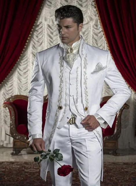 xiangtuibao Custom Made Slim Fit Embroidery Men Suit Tuxedos Blazers (Jacket Pants Vest) Groomsmen Men's Suits For Wedding Prom Stage