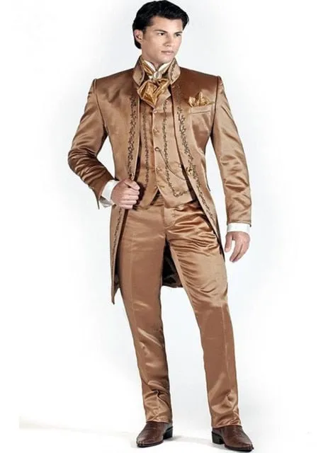 xiangtuibao Custom Made Slim Fit Embroidery Men Suit Tuxedos Blazers (Jacket Pants Vest) Groomsmen Men's Suits For Wedding Prom Stage