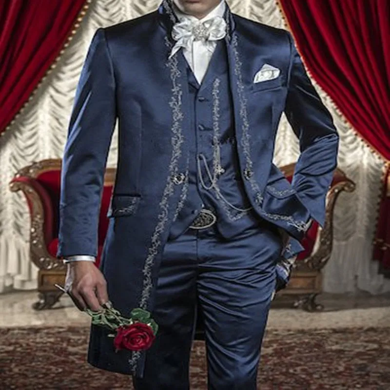 xiangtuibao Custom Made Slim Fit Embroidery Men Suit Tuxedos Blazers (Jacket Pants Vest) Groomsmen Men's Suits For Wedding Prom Stage