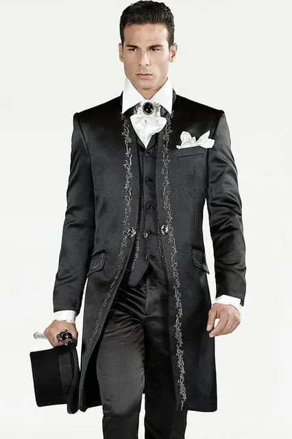 xiangtuibao Custom Made Slim Fit Embroidery Men Suit Tuxedos Blazers (Jacket Pants Vest) Groomsmen Men's Suits For Wedding Prom Stage