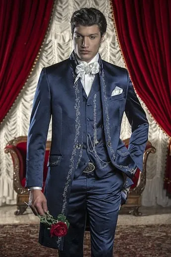 xiangtuibao Custom Made Slim Fit Embroidery Men Suit Tuxedos Blazers (Jacket Pants Vest) Groomsmen Men's Suits For Wedding Prom Stage