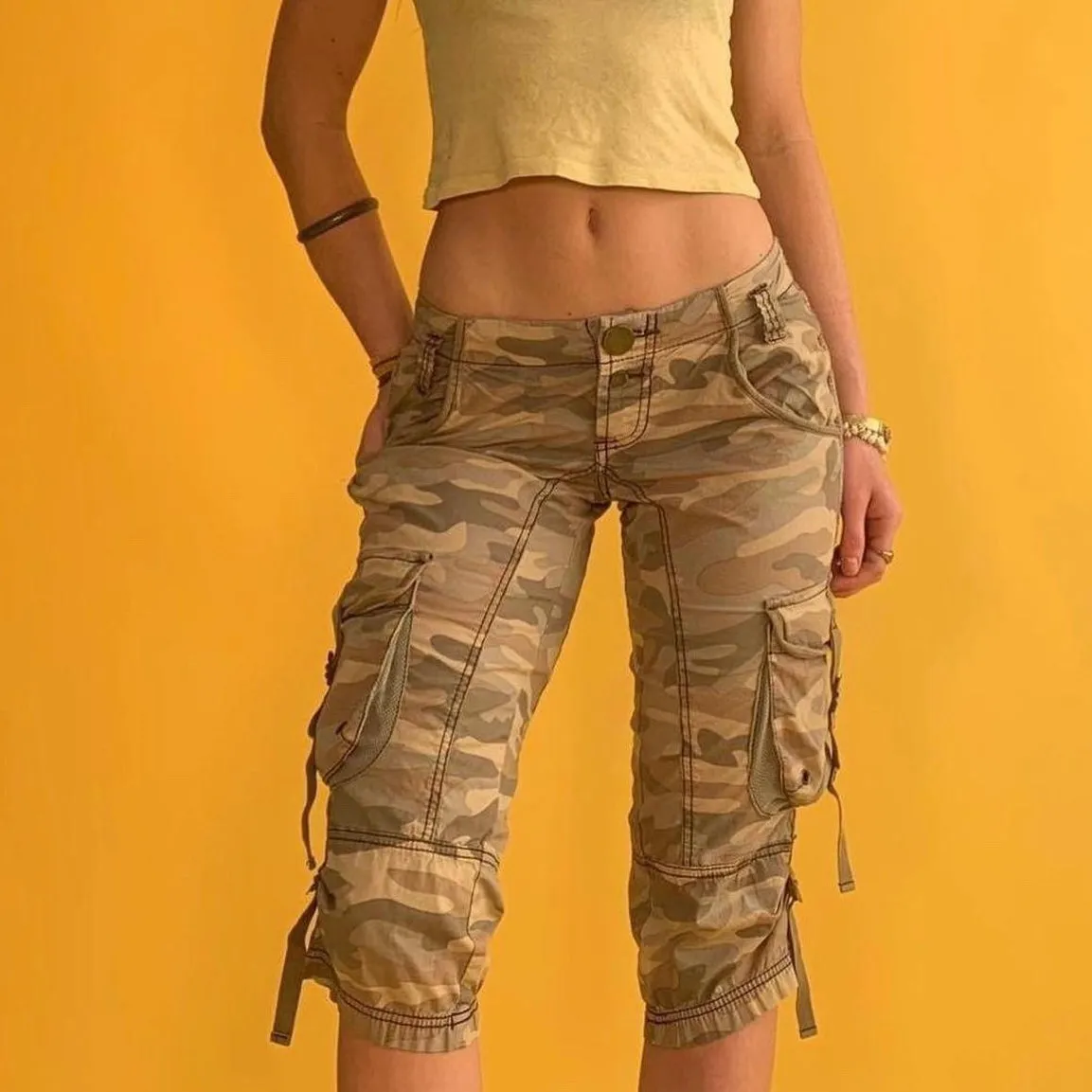 Y2k Camo Cargo Capris - Small