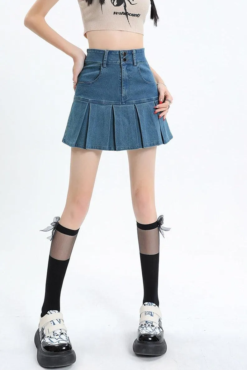 Y2K Pleated Jean Mini Skort