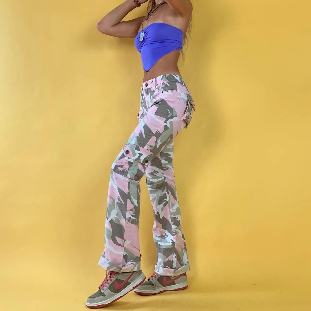 Y2k Powder Pink Camo Cargo Pants - Medium