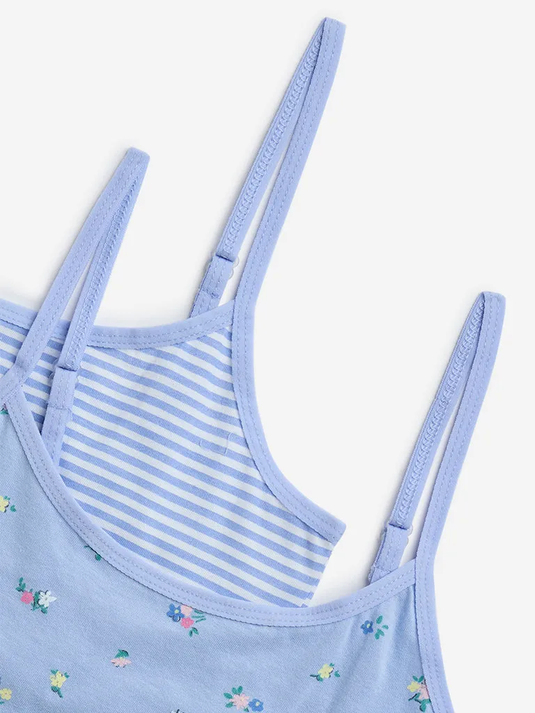 Y&F Kids Blue Printed Cotton Crop Tops - Pack of 2