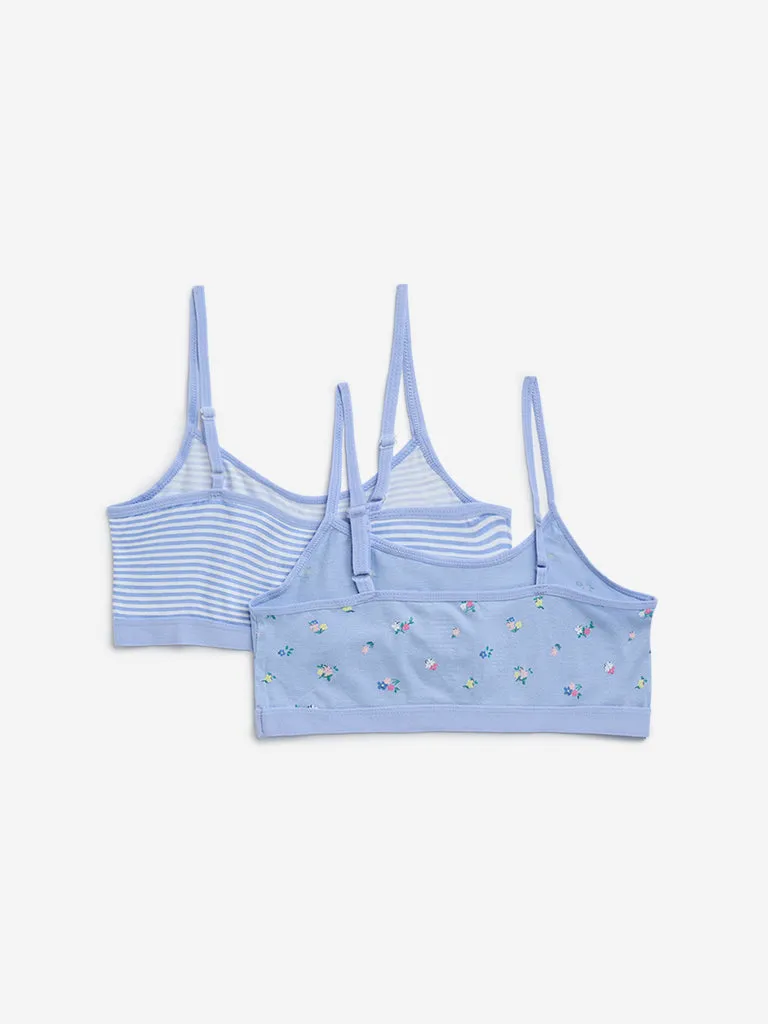 Y&F Kids Blue Printed Cotton Crop Tops - Pack of 2