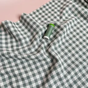 Yarn Dyed Sage Green Embroidered Cotton Gingham Fabric