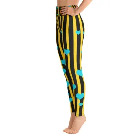 Yellow Black Striped Leggings, Women's Active Wear Fitted Yoga Tights -Made in USA/EU