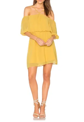 Yellow Blouson Off Shoulder Mini Dress