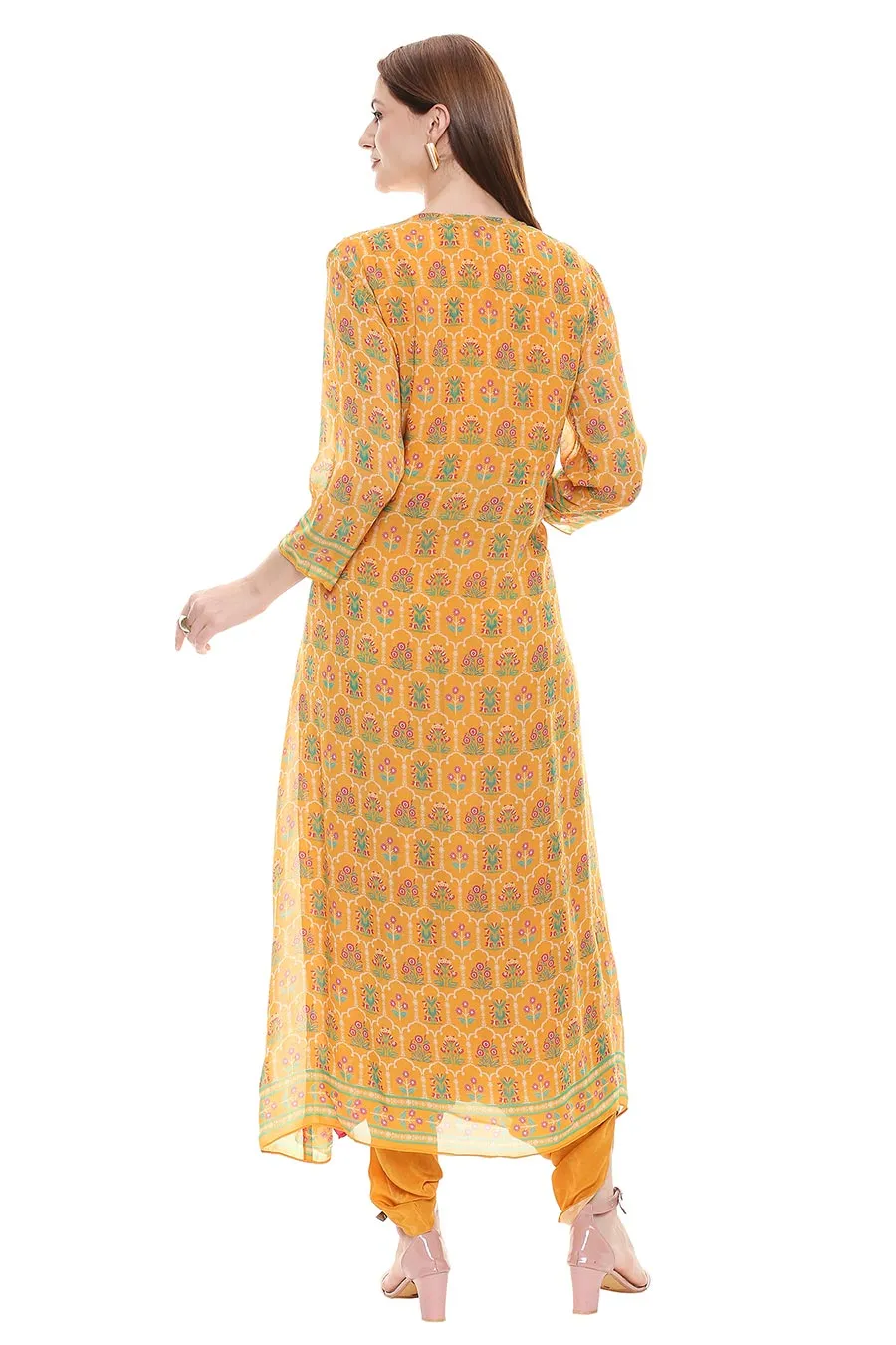 Yellow Crop Top & Dhoti With Jacket (Set of 3)
