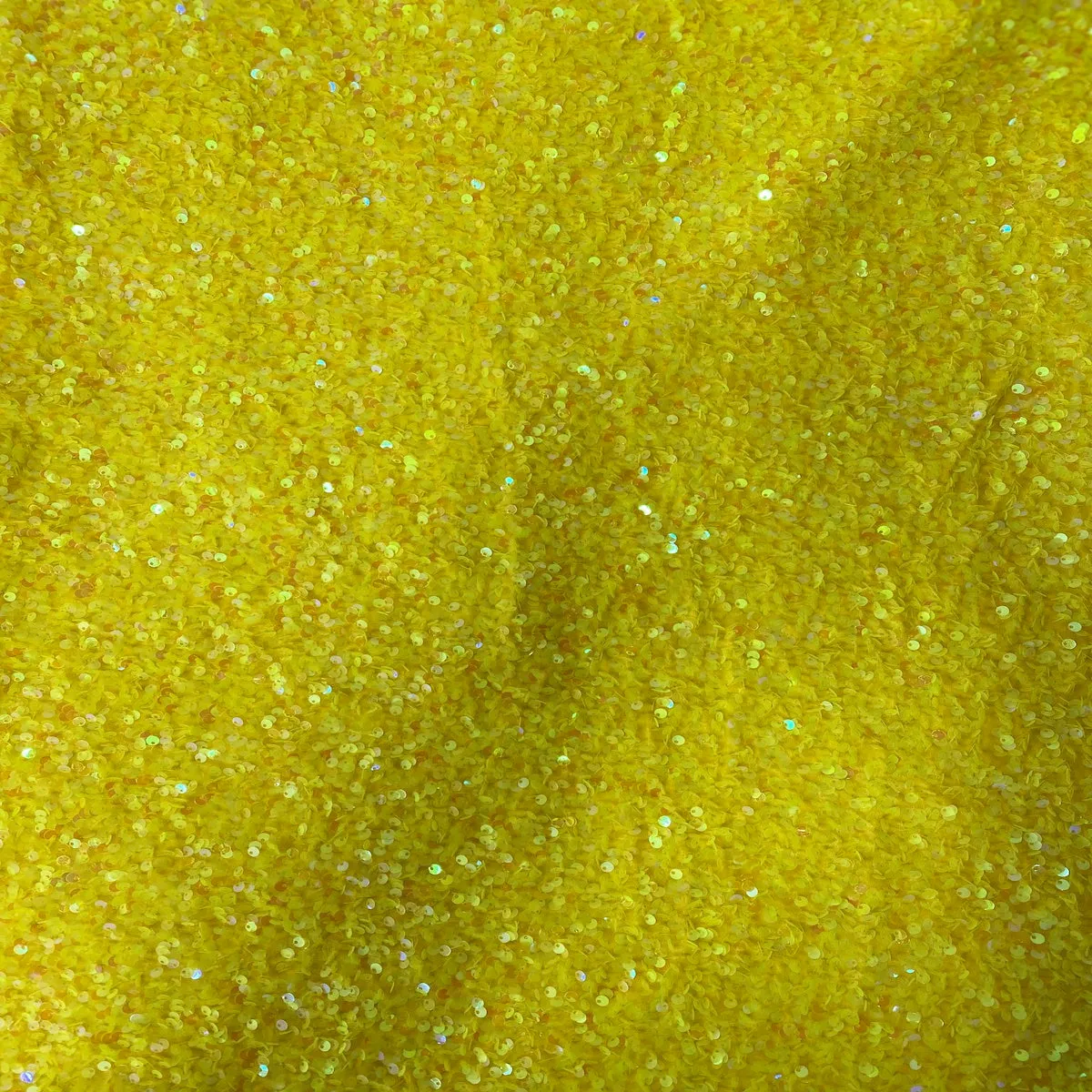 Yellow Iridescent Sequins Embroidered Stretch Velvet Rodeo Fabric