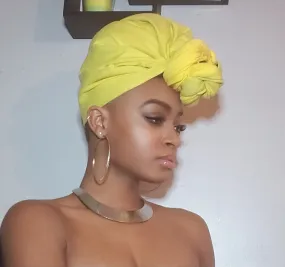 Yellow Jersey Knit Stretched Fabric Headwrap