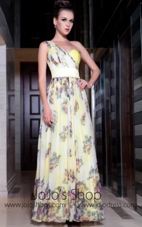 Yellow Multicolor Grecian One Shoulder Evening Dress