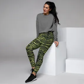 Yellow Tiger Women's Joggers, Best Animal Print Tiger Stripe Animal Print Sweatpants-Made in EU