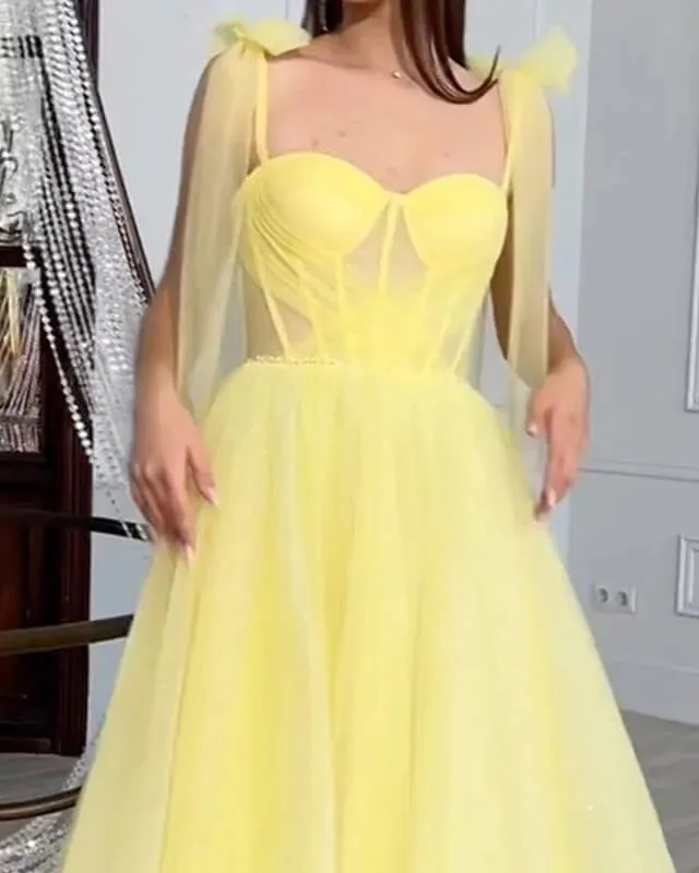 Yellow Tulle Corset Party Dress A-Line Princess Tulle Prom Dresses