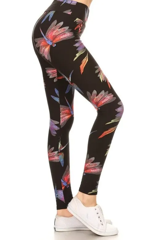 Yoga Waist 5" Dragonfly Print Leggings