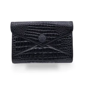 Yves Saint Laurent Vintage Embossed Black Patent Leather Clutch Bag