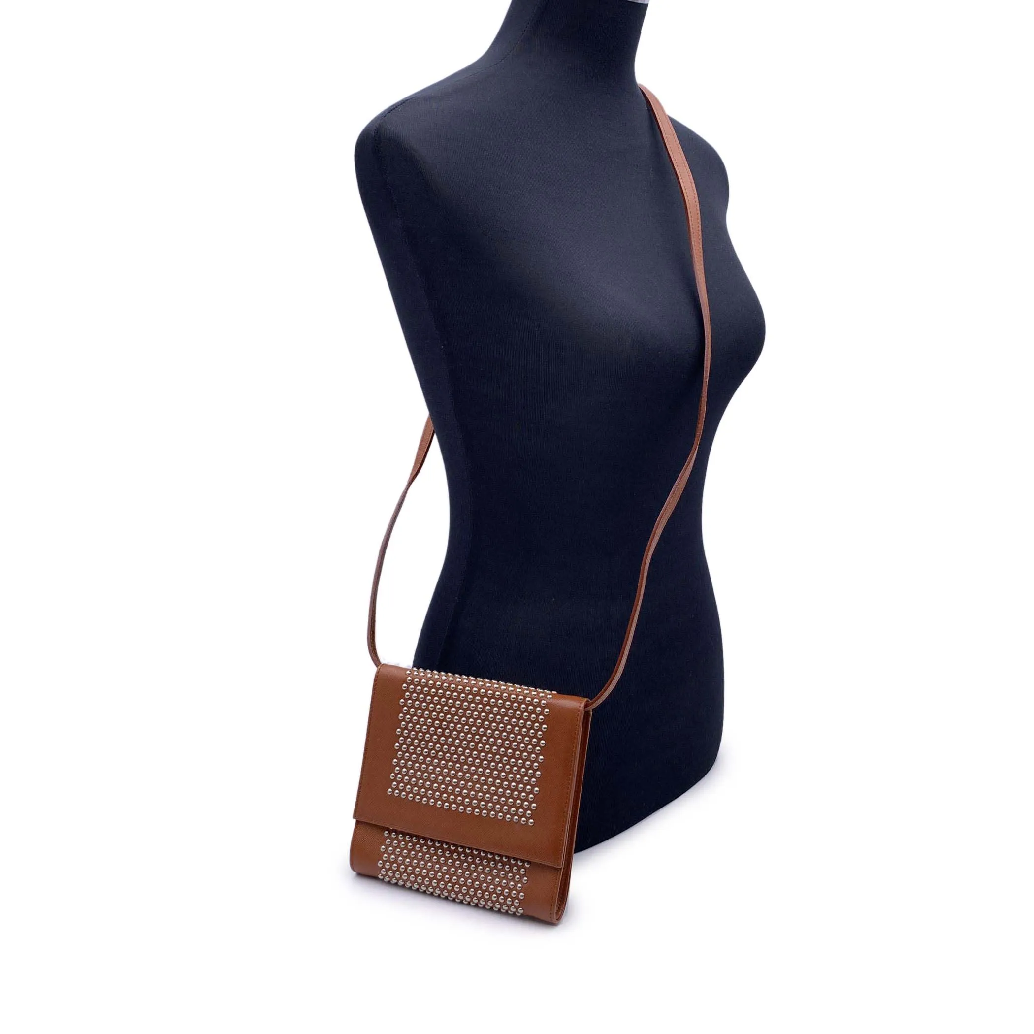 Yves Saint Laurent Vintage Tan Leather Studded Shoulder Bag