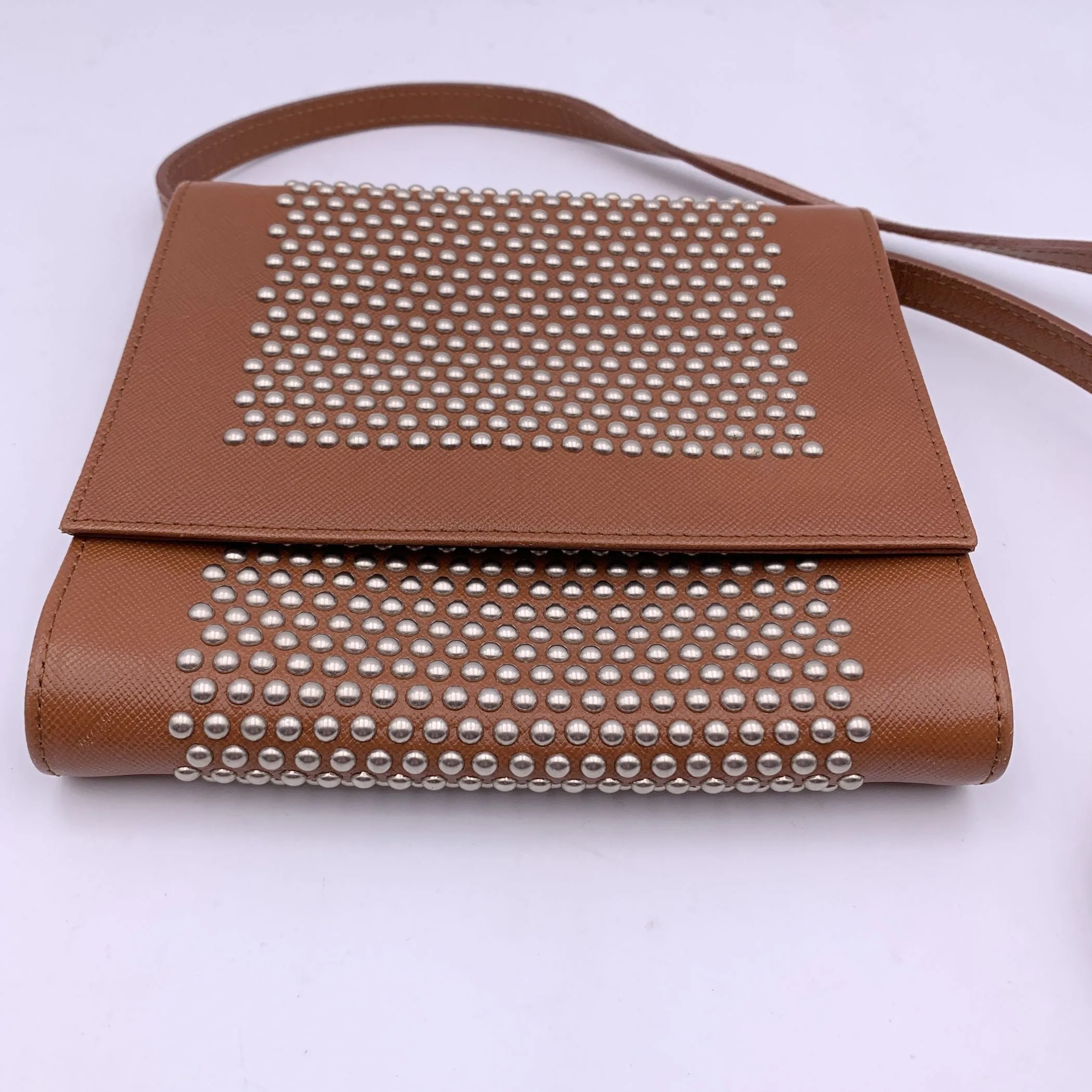 Yves Saint Laurent Vintage Tan Leather Studded Shoulder Bag