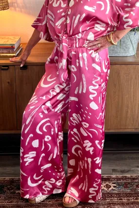 Zade High Waisted Patterned Pants Mauve Abstract