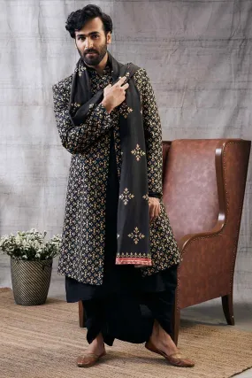 Zahra Printed Longline Jacket With Dhoti Sherwani Set