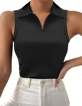 Zeagoo Womens Tank Tops 2024 Casual V Neck Sleeveless Blouses Slim Fit UPF 50  Polo Shirts XS-XXL