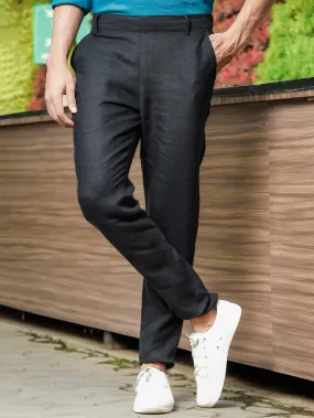 Zen Relaxed Elastic Pure Linen Trousers  Black