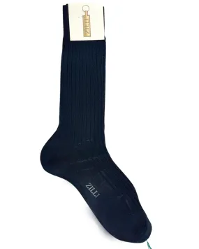 Zilli Socks Dark Dark Navy Ribbed - US 10/ EUR 43 Mid Calf Men Socks SALE