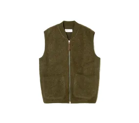 Zip Waistcoat | Olive Wool Fleece