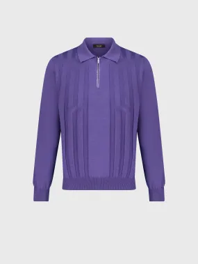 Zipped Polo with Crossed Stripes Jacquard Smoke Violet